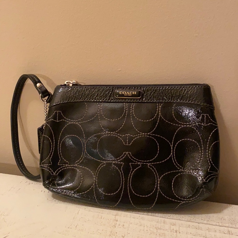 Black Coach Patent Leather Wristlet